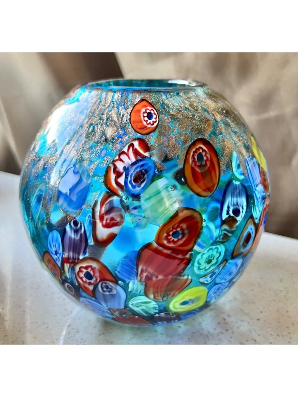 DS Millie Fiori Glass Bowl Scatter w/ Gold Glitter Accents 6.5x6.5